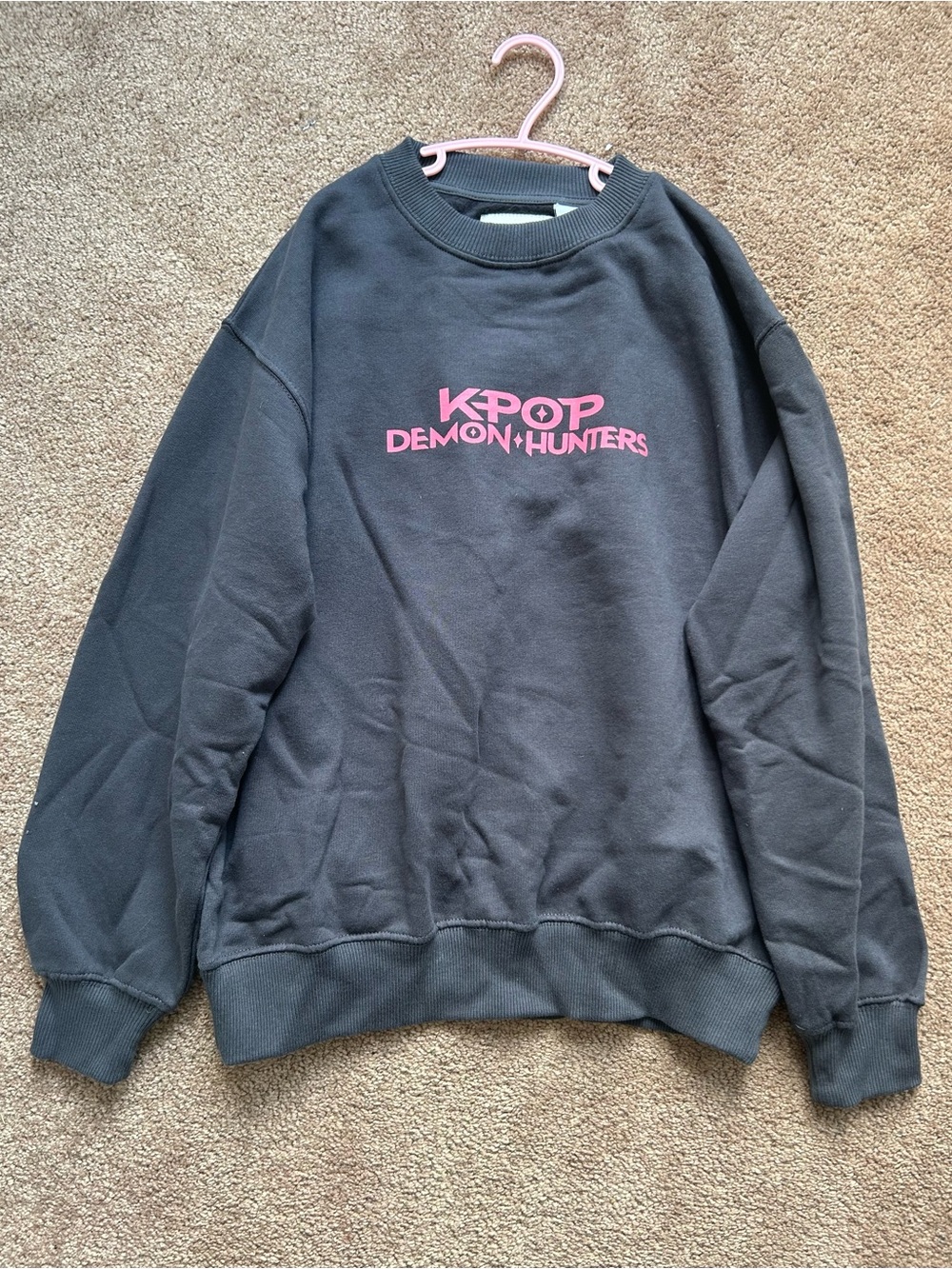 Zara Black Crewneck Sweatshirt with Pink KPOP Demon Hunters Logo